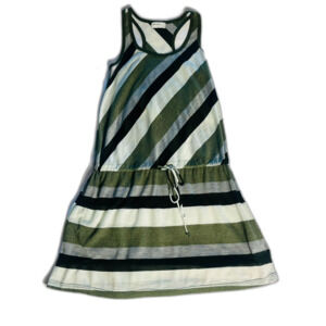 Allen Allen Drop Waist Striped Dress Cover Up Green Black XS Beach Cruise Resort